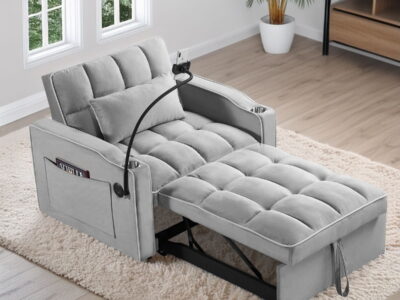 Convertible Sleeper Chair Sofa Bed Adjustable Pull Out Sleeper Chair Bed Multi-Pockets Folding Sofa Bed For Living Room Bedroom Small Space, 3 In 1 Sofa Bed