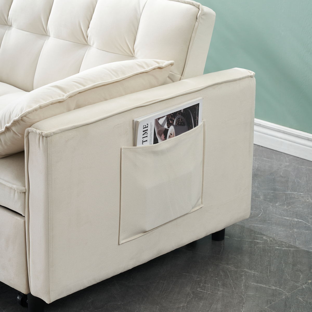 Modern Velvet Sofa, Sofa Pull-Out Bed, Small Love Seat Casual Sofa With Back, With Pillow, Pockets, Living Room Furniture, 3 In 1 Convertible Sleep Sofa Bed - Image 6