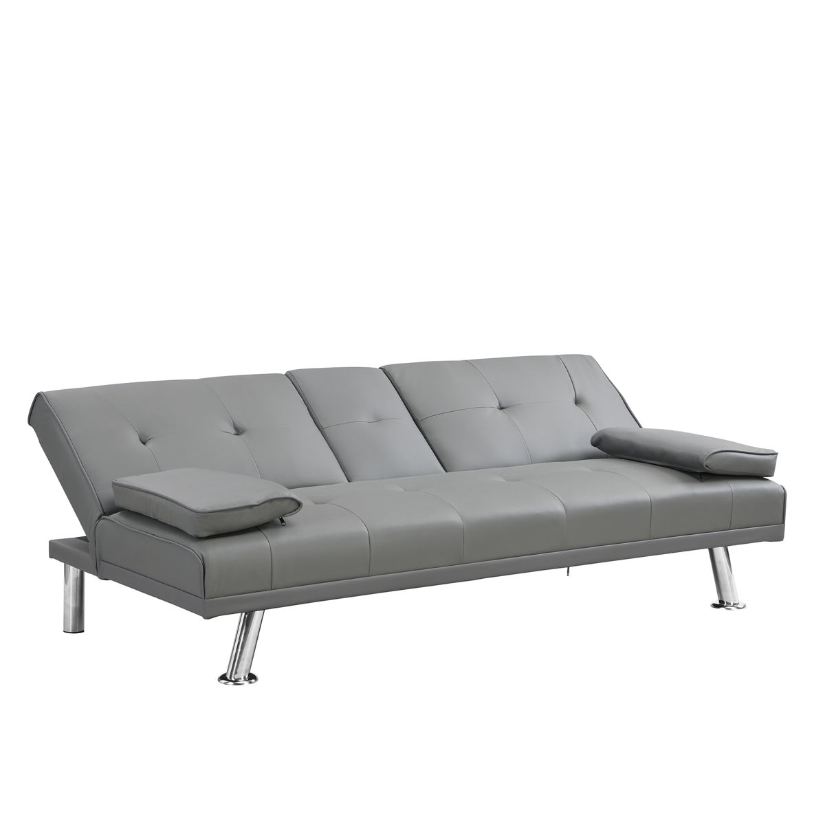 Modern Sofa Bed With Armrest 2 Holders, Wood Frame & Stainless Leg
