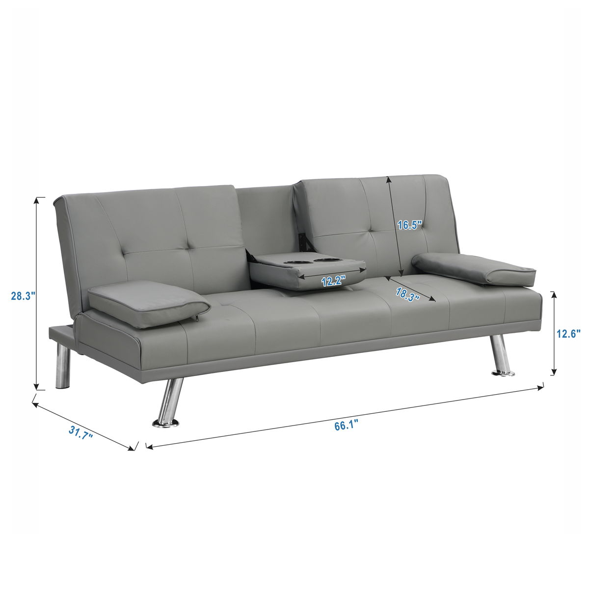 Modern Sofa Bed With Armrest 2 Holders, Wood Frame & Stainless Leg - Image 4