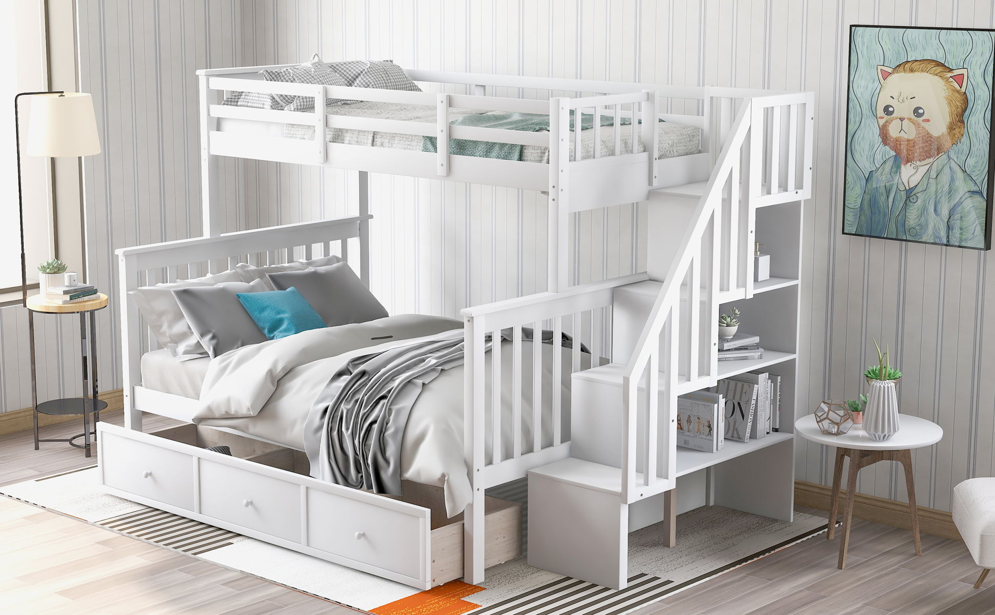 Stairway Bunk Bed With Storage And Guard Rail For Bedroom - Image 9