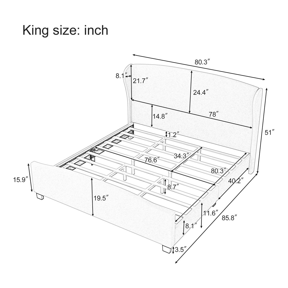 High Headboard Wingback Linen Upholstered Bed - Image 4