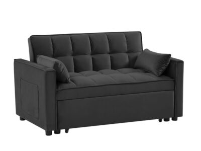 Modern Velvet Convertible Loveseat Futon Sofa With Pullout Bed, Reclining Backrest