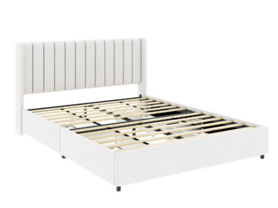 Anda - Boucle Upholstered Platform Bed With Patented Drawers Storage - Ivory