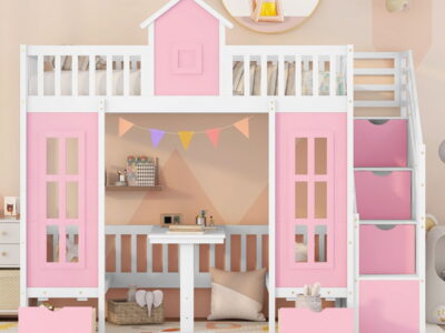 Twin Over Twin Bunk Bed With Changeable Table, Bunk Bed Turn Into Upper Bed And Down Desk