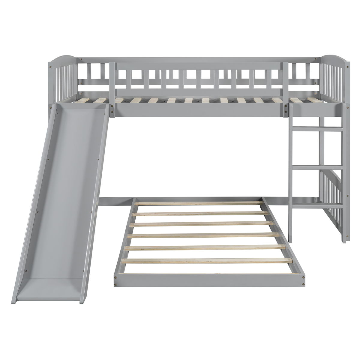 Twin Over Twin Classic Bunk Bed With Slide And Ladder - Gray - Image 4