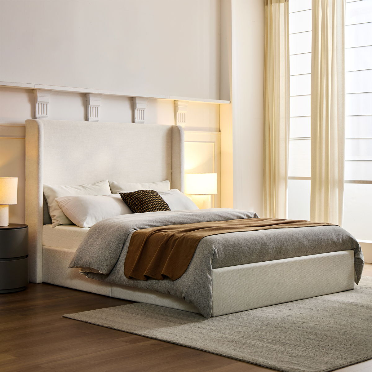 Caron - Upholstered Wingback Bed With High Headboard - Image 2