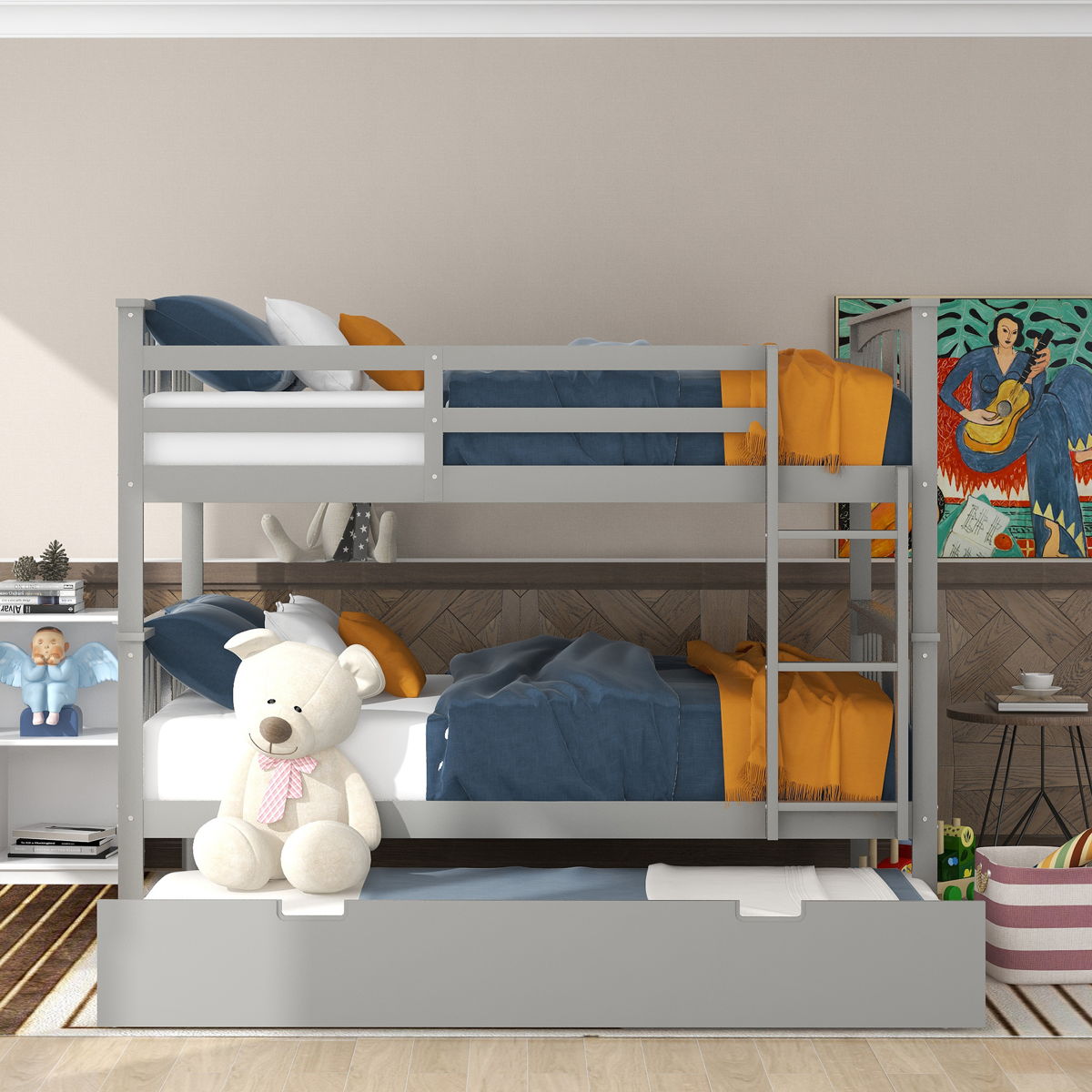 Bunk Bed With Ladder For Bedroom, Guest Room Furniture - Image 2