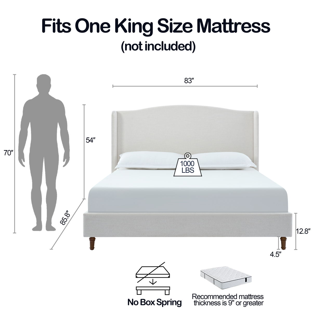 Hannah - Upholstered Wingback Bed Size / Tall Headboard Upholstered King Bed / Premium Textured Canvas Chenille Look / Minimalist Designs / No Box Spring Needed - Image 7