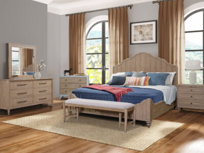 Panel Bedroom Set With 3 Drawer Nightstand, Casual Dresser, Cane Mirror, 3 Drawer Cane Front Chest And Bench