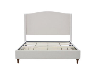 Hannah - Upholstered Wingback Bed Size / Tall Headboard Upholstered King Bed / Premium Textured Canvas Chenille Look / Minimalist Designs / No Box Spring Needed