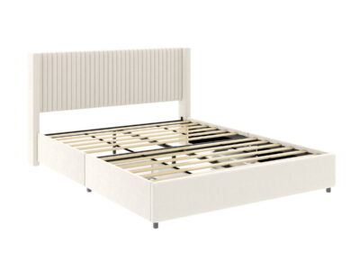 Anna - Upholstered Wingback Platform Bed With 4 Drawers Storage