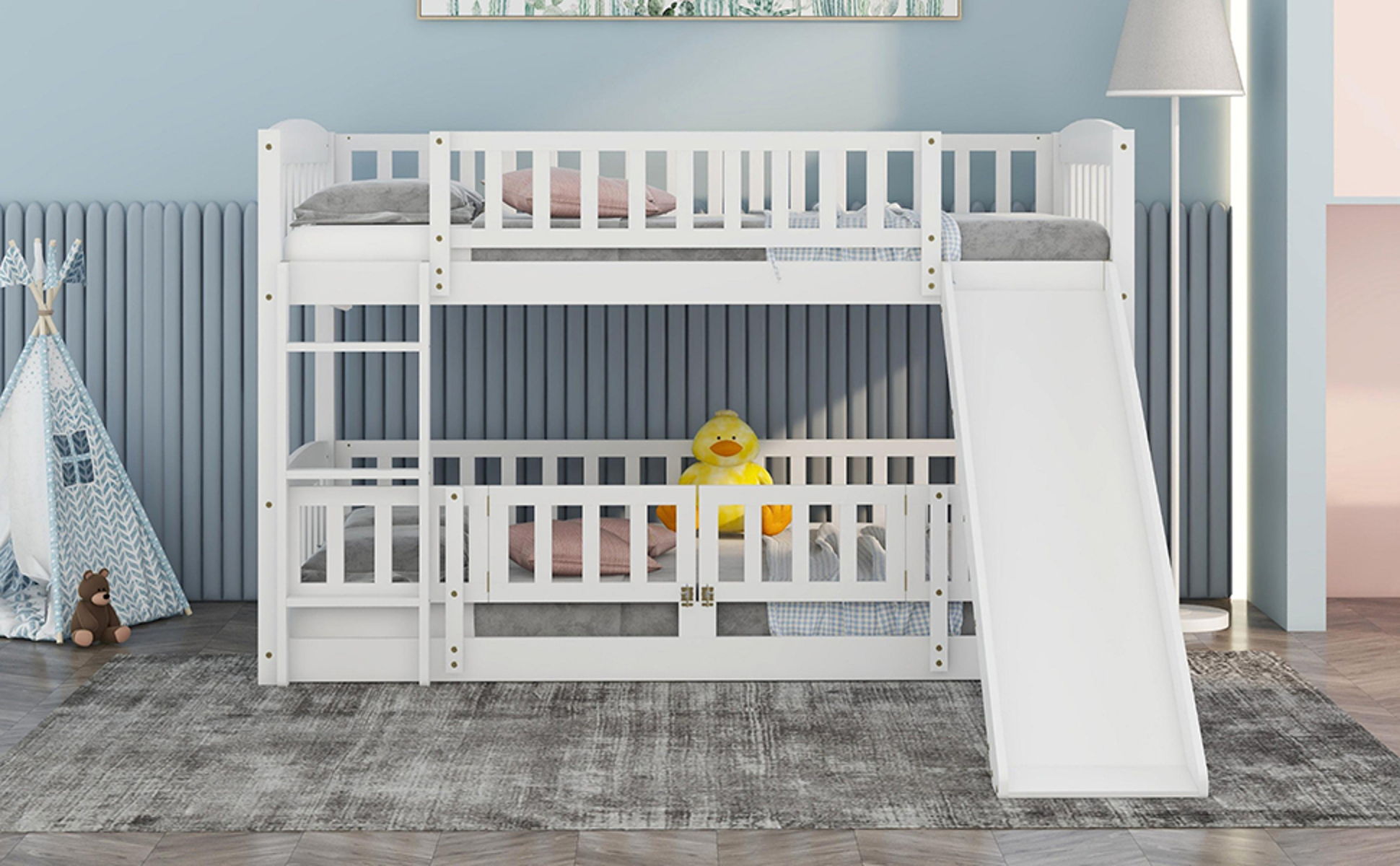 Low Bunk Bed With Slide, Fence And Ladder - Image 17