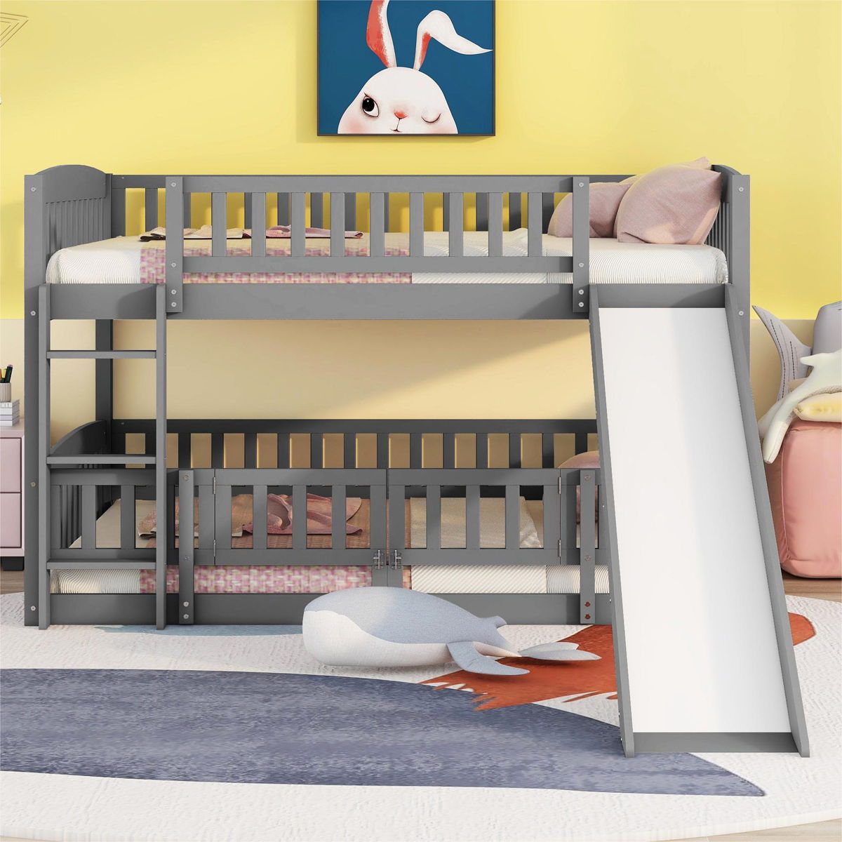 Low Bunk Bed With Slide, Fence And Ladder - Image 4