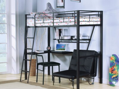 Senon - Twin Loft Bed With Desk - Black / Silver