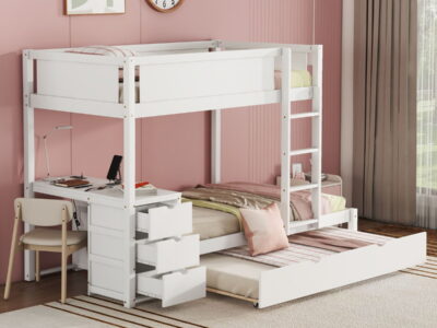 Bunk Bed With Twin Size Trundle, Storage And Desk
