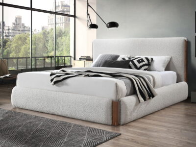 Sandro - Eastern King Bed Boucle - Walnut / White