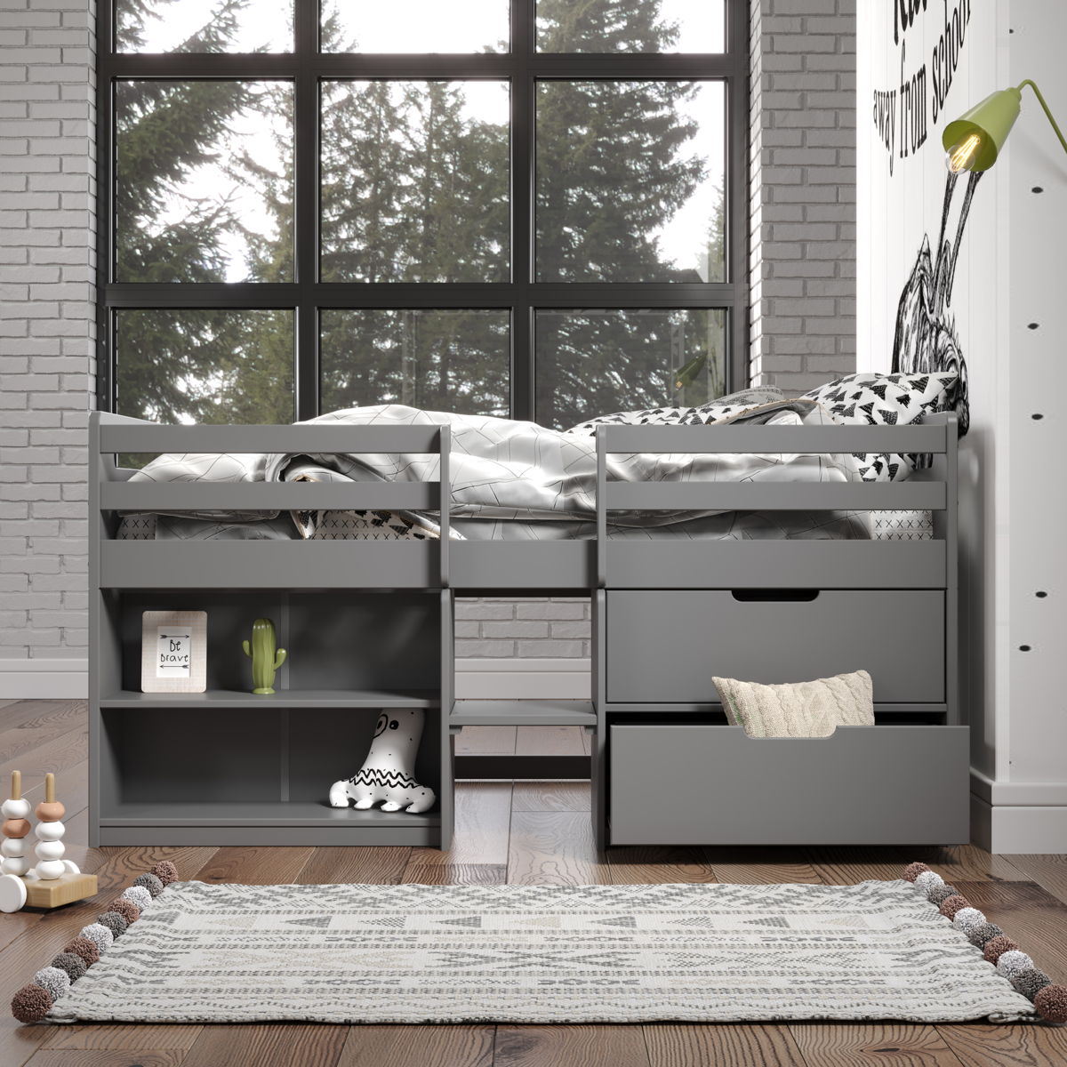 Fabiana - Twin Loft Bed With Storage - Gray - Image 4