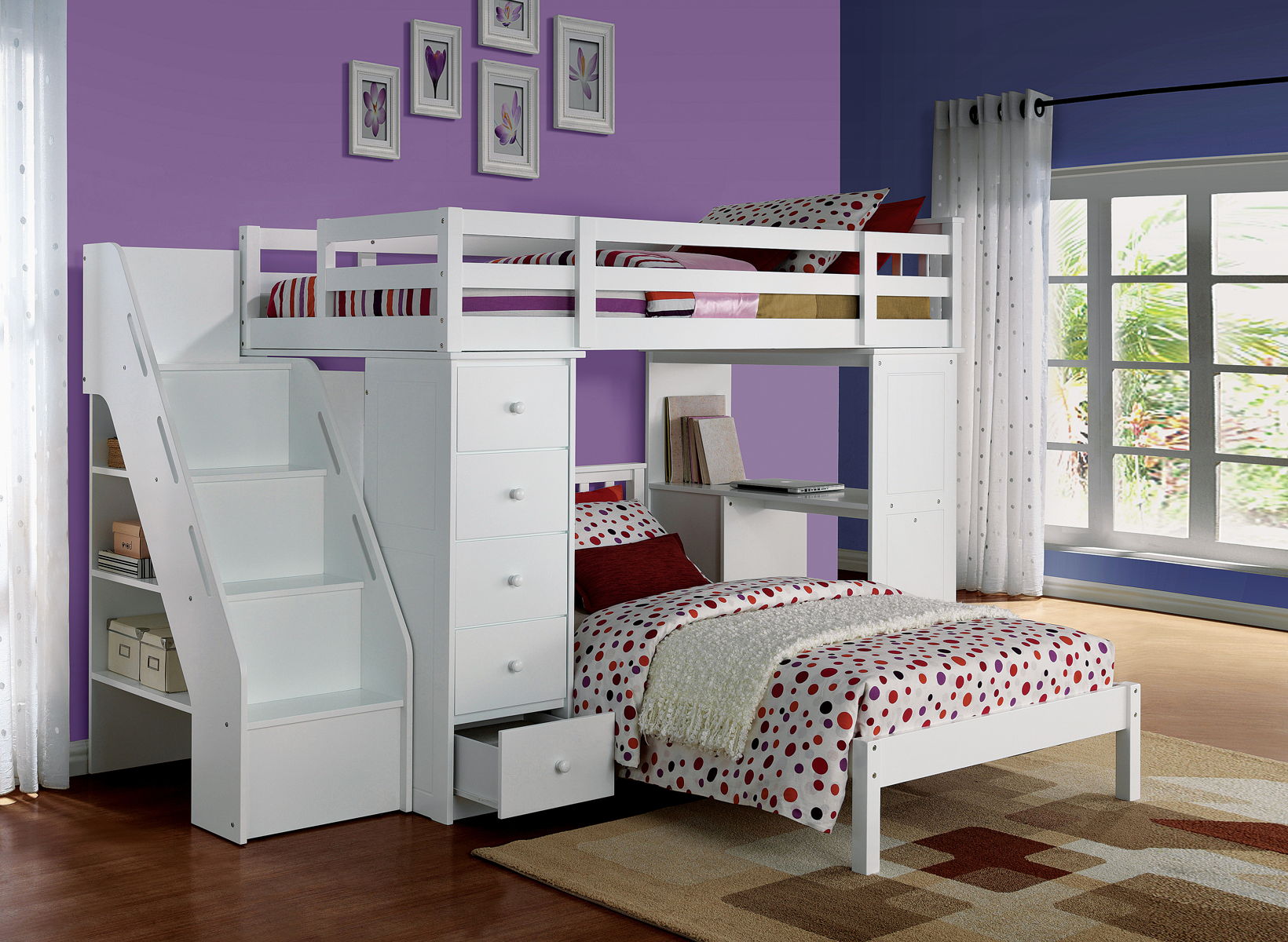 Freya - Twin Loft Bed With Storage (Not Including The Bottom Twin Bed) - White - Image 4