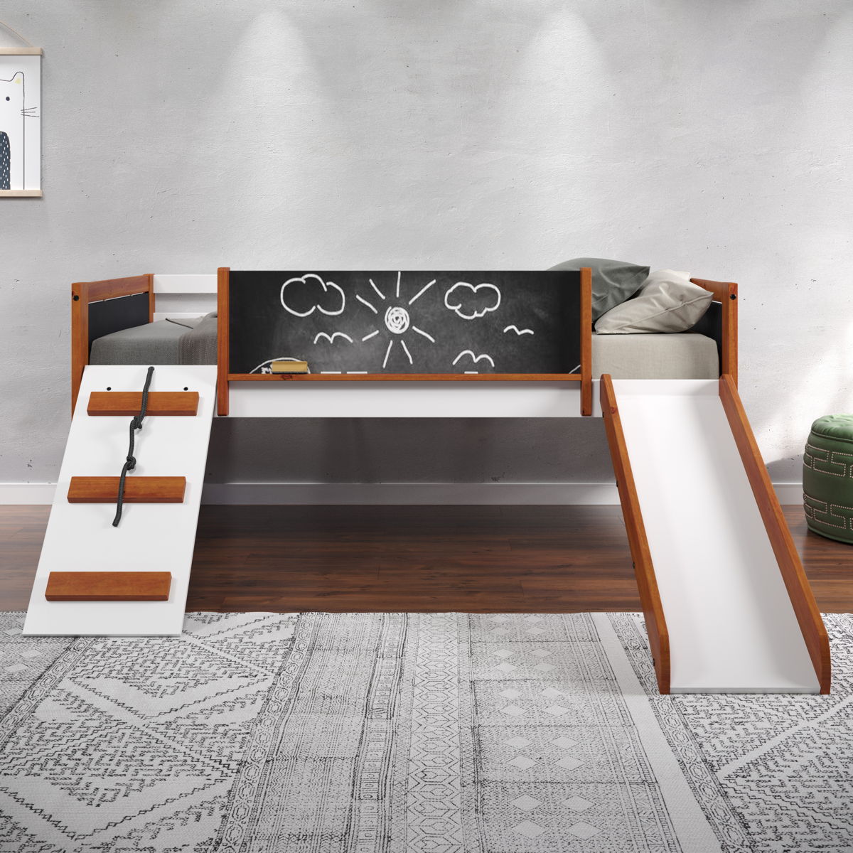 Aurea - Twin Loft Bed With Slide Slats Ststem Included - Cherry Oak / White - Image 4