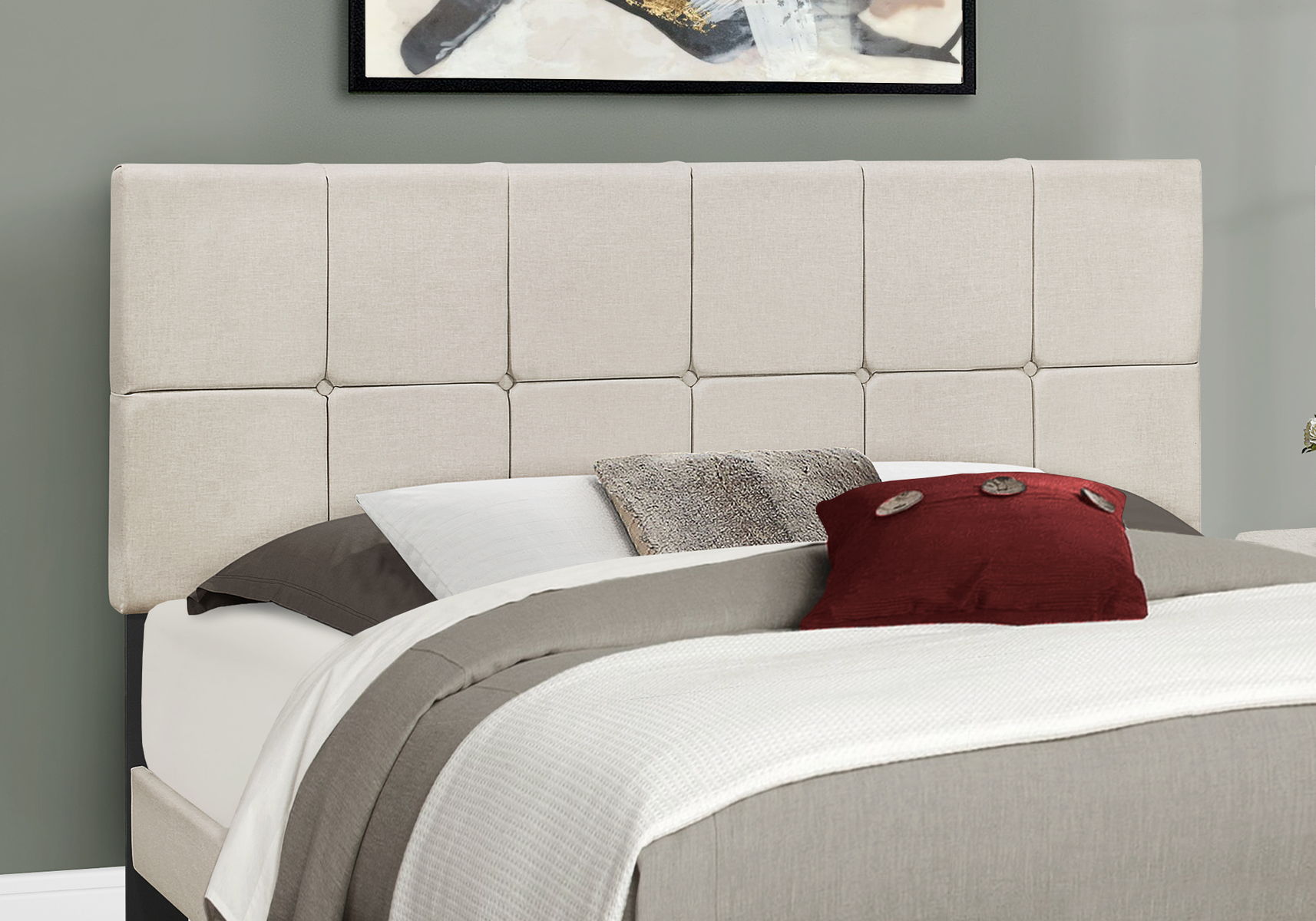 Queen Size Bed, Upholstered, Transitional - Beige - Image 4