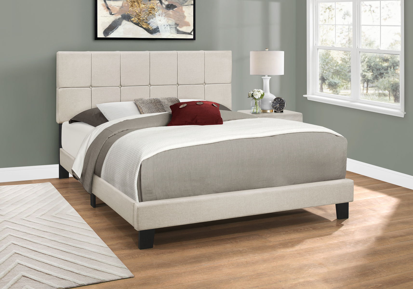 Queen Size Bed, Upholstered, Transitional - Beige - Image 3