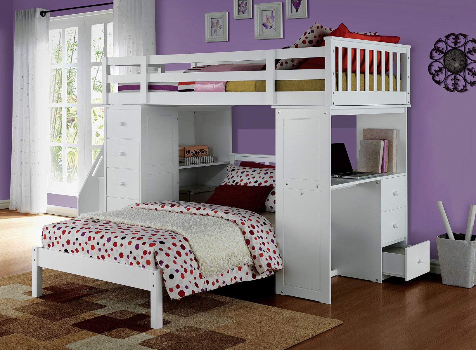 Freya - Twin Loft Bed With Storage (Not Including The Bottom Twin Bed) - White - Image 2