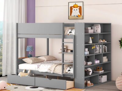 Bunk Bed With 2 Drawers And Multi Layer Cabinet