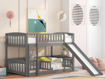 Low Bunk Bed With Slide, Fence And Ladder