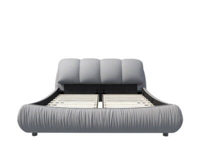 Luxury Upholstered Platform Bed With Oversized Padded Backrest And Solid Wood Frame