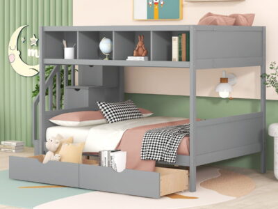 Bunk Bed With Shelfs, Storage Staircase And 2 Drawers