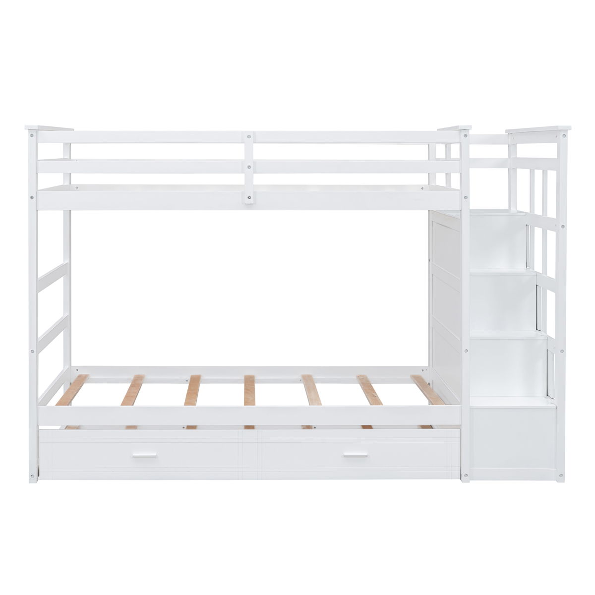 Twin Over Twin Bunk Bed With Trundle And Staircase - White - Image 2