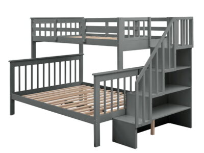 Stairway Bunk Bed With Storage And Guard Rail For Bedroom