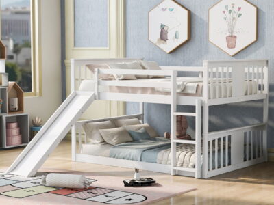 Full Over Full Bunk Bed With Ladder With Slide - White